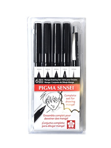 Sakura Pigma Sensei Manga Drawing Kit 6 Piece Set Black Ink Pack Of 2 Item 693094