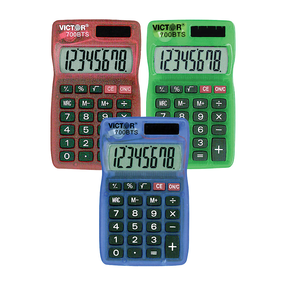 Victor� Dual-Power Pocket Calculators, Pack Of 5