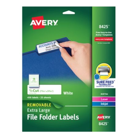 Avery Extra Large Removable File Folder Labels 8425 1516 x 3 716 White Pack Of 450 - Office Depot