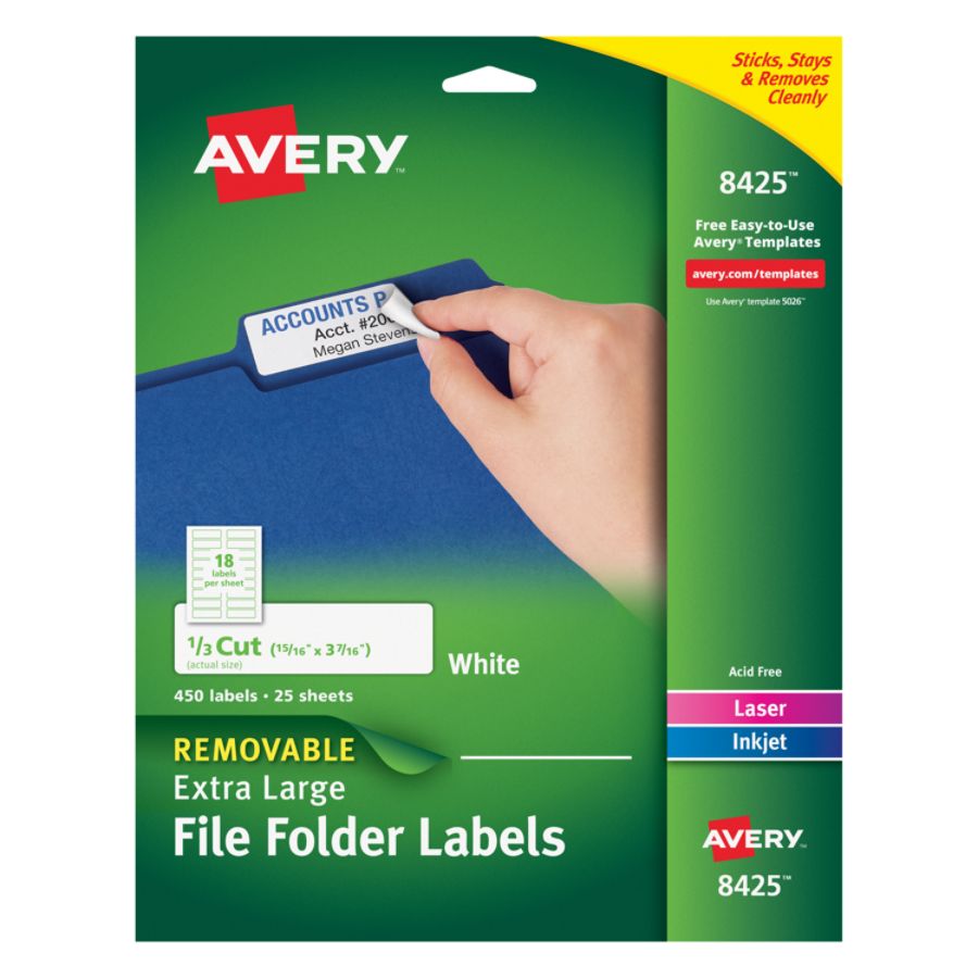 Avery Extra Large Removable File Folder Labels 8425 1516 x 3 716 White ...