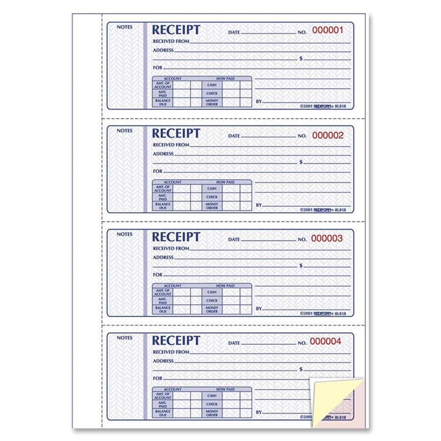 Rediform Hardbound Money Receipt Book 3 Part Carbonless 2 34 x 7 Book ...