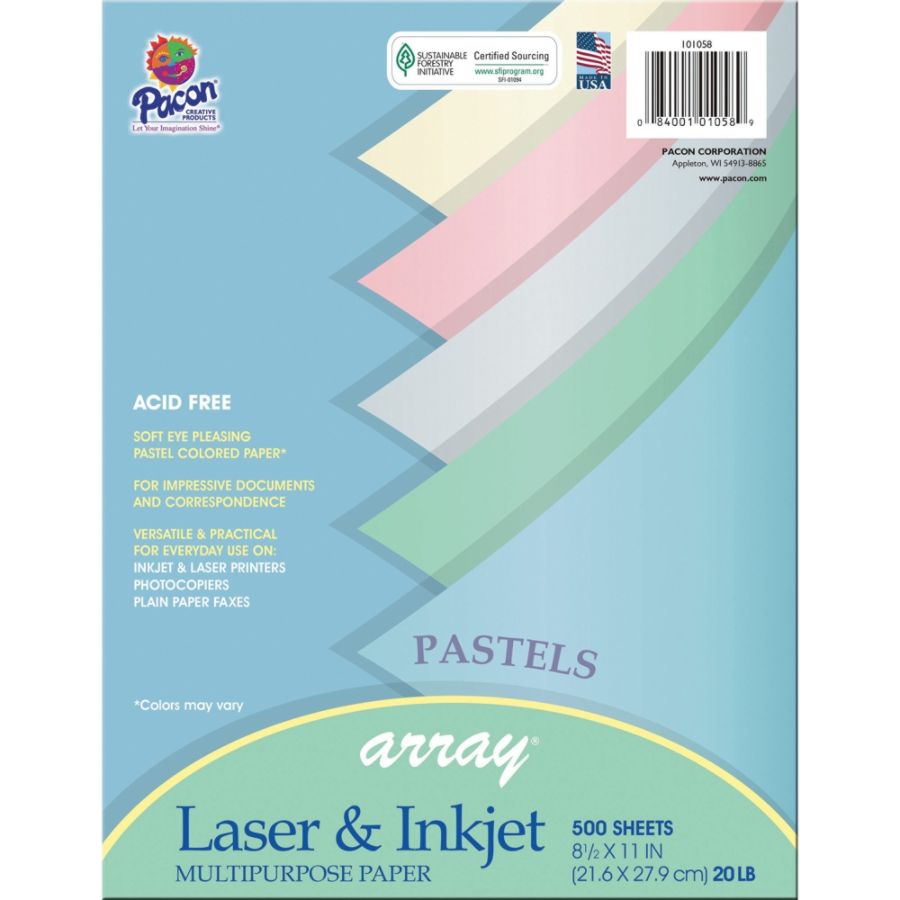 Pacon Bond Paper Letter Size 8 12 x 11 20 Lb Assorted Pastel Colors