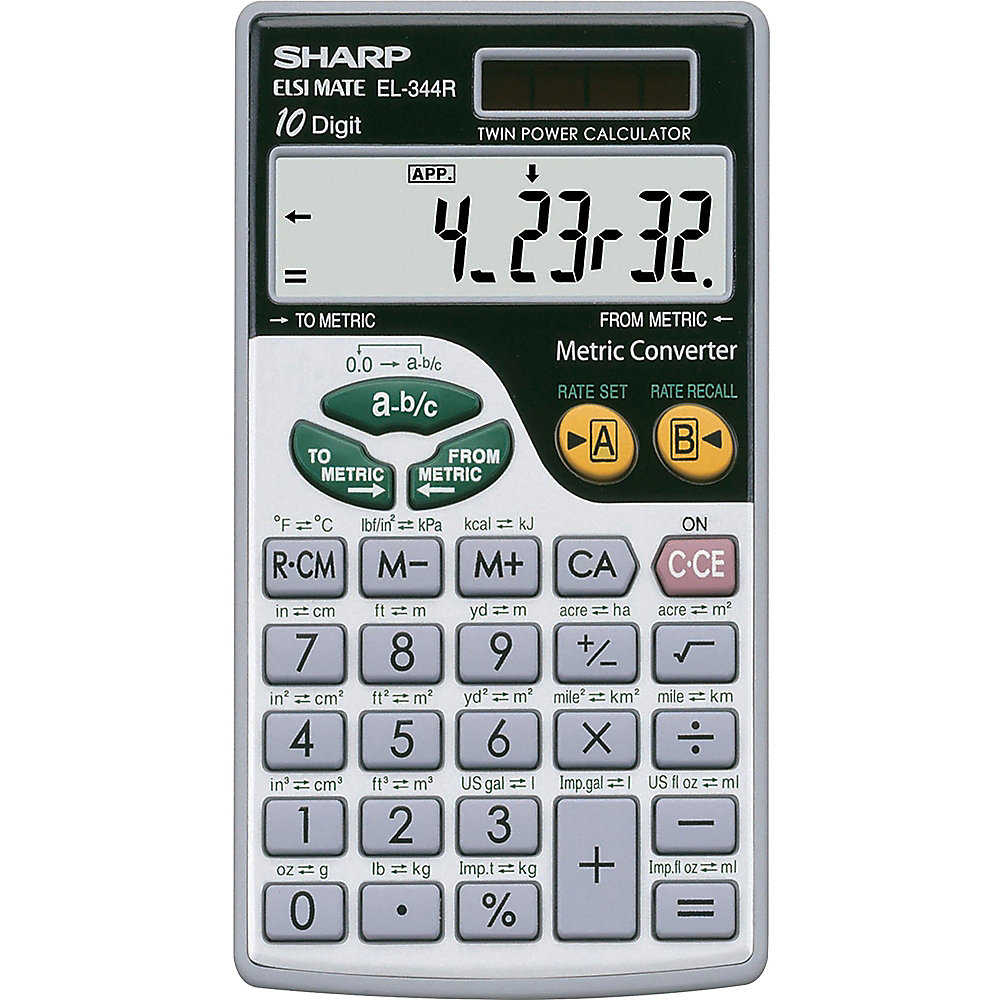 Sharp Calculators EL-344RB 10-Digit Handheld Calculator - 3-Key Memory, Sign Change, Auto Power Off - Battery/Solar Powered - Battery Included - 0.3"