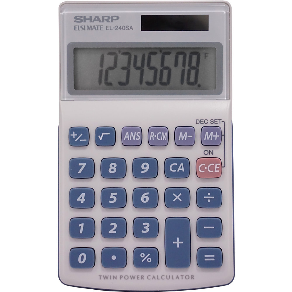 Sharp Calculators EL-240SAB 8-Digit Handheld Calculator - 3-Key Memory, Sign Change, Auto Power Off - 8 Digits - LCD - Battery/Solar Powered - 1 - LR1