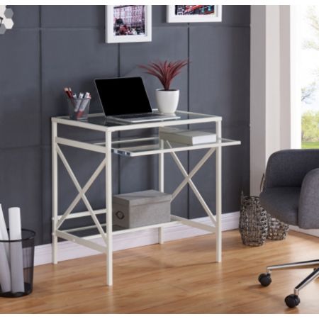 Southern Enterprises Elvan Metal Glass Desk White Office Depot