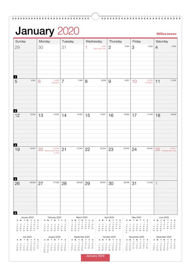 Office Depot Monthly Wall Calendar 12x17 2020 Office Depot