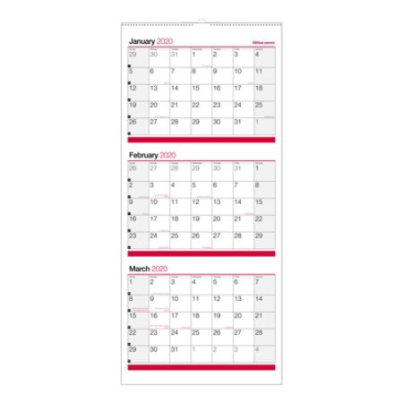 Office Depot Brand 3 Month Monthly Reference Wall Calendar 27 X 12 Black Red January To December 2020 Od303028 Item 7155875