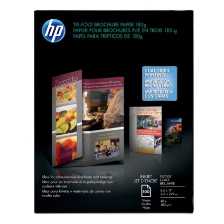 Hp Professional Brochure Paper Tri Fold Glossy Letter Size 8 1 2 X 11 48 Lb Pack Of 100 Sheets Item 716501