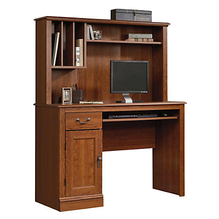 Sauder Camden County Computer Desk With Hutch Planked Cherry