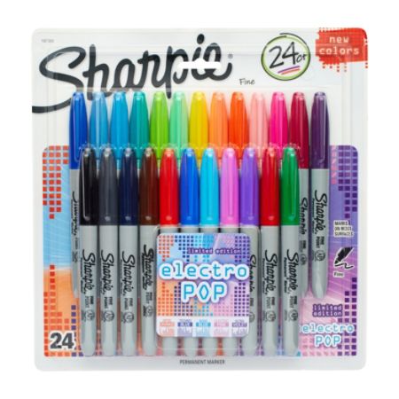 sharpie markers permanent fine point pack colors pens disney electro pop autograph tip depot office assorted 24pk colorful character package