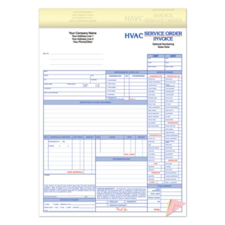 Custom Carbonless Business Forms Pre Formatted 3 Part Hvac Service Orderinvoice Forms 8 12 X 11 Box Of 250 Forms Item 718697