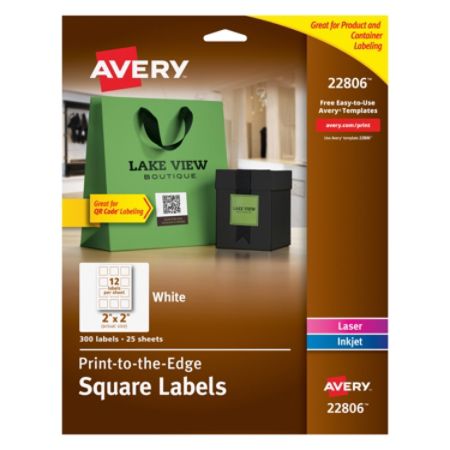 Avery Easy Peel Trueblock Print To The Edge Inkjet Laser Labels Square 22806 2 X 2 Matte White Pack Of 300 Item 720393
