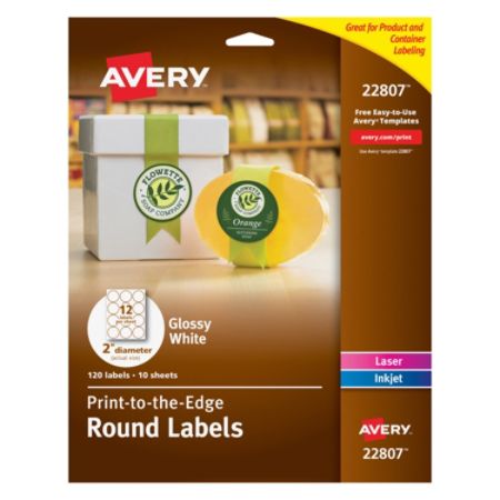Avery Easy Peel Trueblock Print To The Edge Inkjet Laser Labels Round 22807 2 Diameter White Pack Of 120 Item 720519