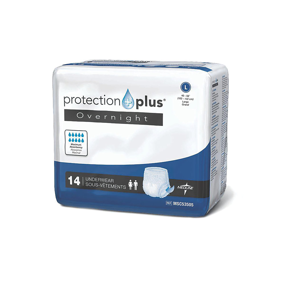 Sleep in comfort wearing overnight protective underwear Helps keep you dry throughout the night. Extended-capacity core helps keep you dry and controls odors. Anti-leak guards protect your bedding from leaks. Outer cover is breathable for added comfort and to aid in skin health. Pull-up design creates an underwear-like feel.