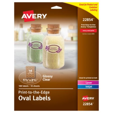 Avery Glossy Clear Oval Labels Sure Feed Technology Print To The Edge Laser Inkjet 1 1 2 X 2 1 2 180 Labels 22854 Item 727280