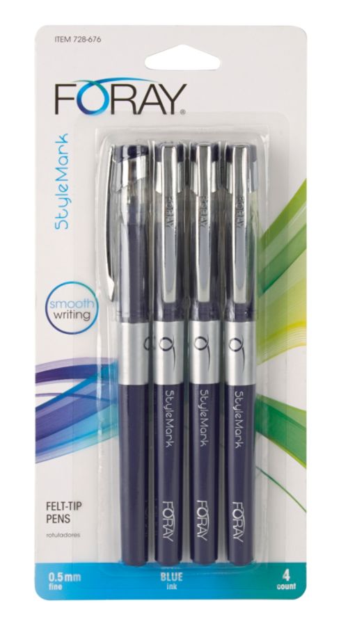 FORAY Porous Point Pens, Fine Point, 0.5 mm, Silver Barrels, Blue Ink ...