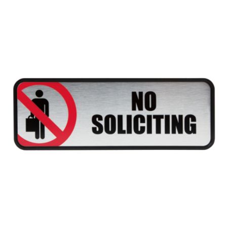 cosco brushed metal no soliciting sign 3 x 9 office depot