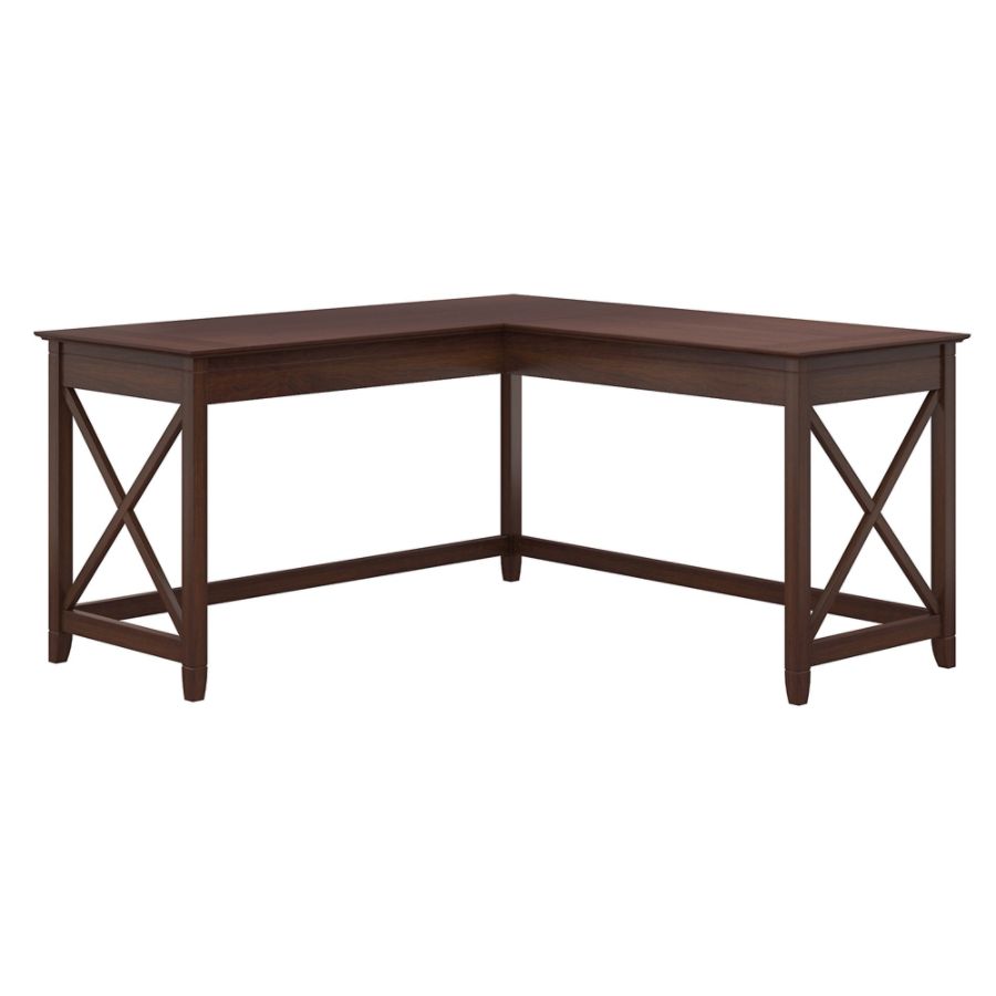 60" Key West L Shaped Desk Bing Cherry - Bush Furniture: Home Office Furniture, Corner Design, No Drawers