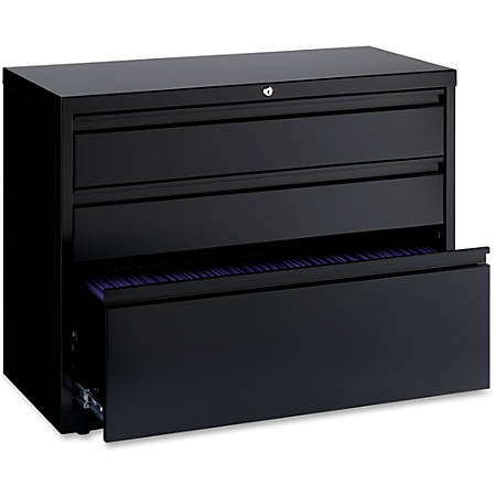 Lorell 36 W Lateral 3 Drawer File Cabinet Metal Black Office Depot