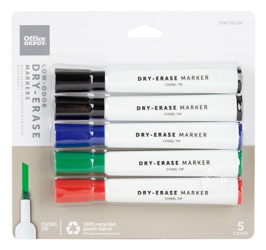 Office Depot Brand 100percent Recycled Low Odor Dry Erase Markers Chisel Point Assorted Pack Of ...