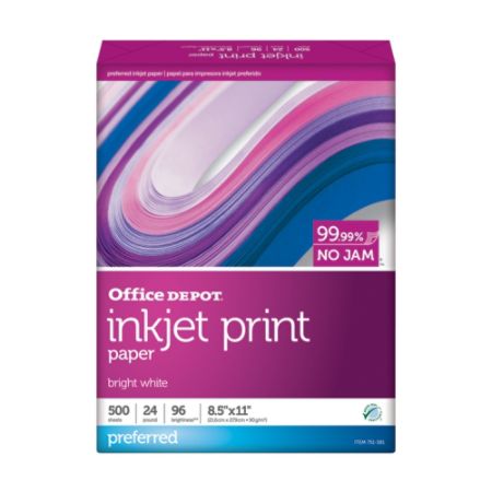 Office Depot Inkjet Print Paper Letter Size 8 1 2 X 11 24 Lb Fsc Certified 30 Recycled Ream Of 500 Sheets Item 751381