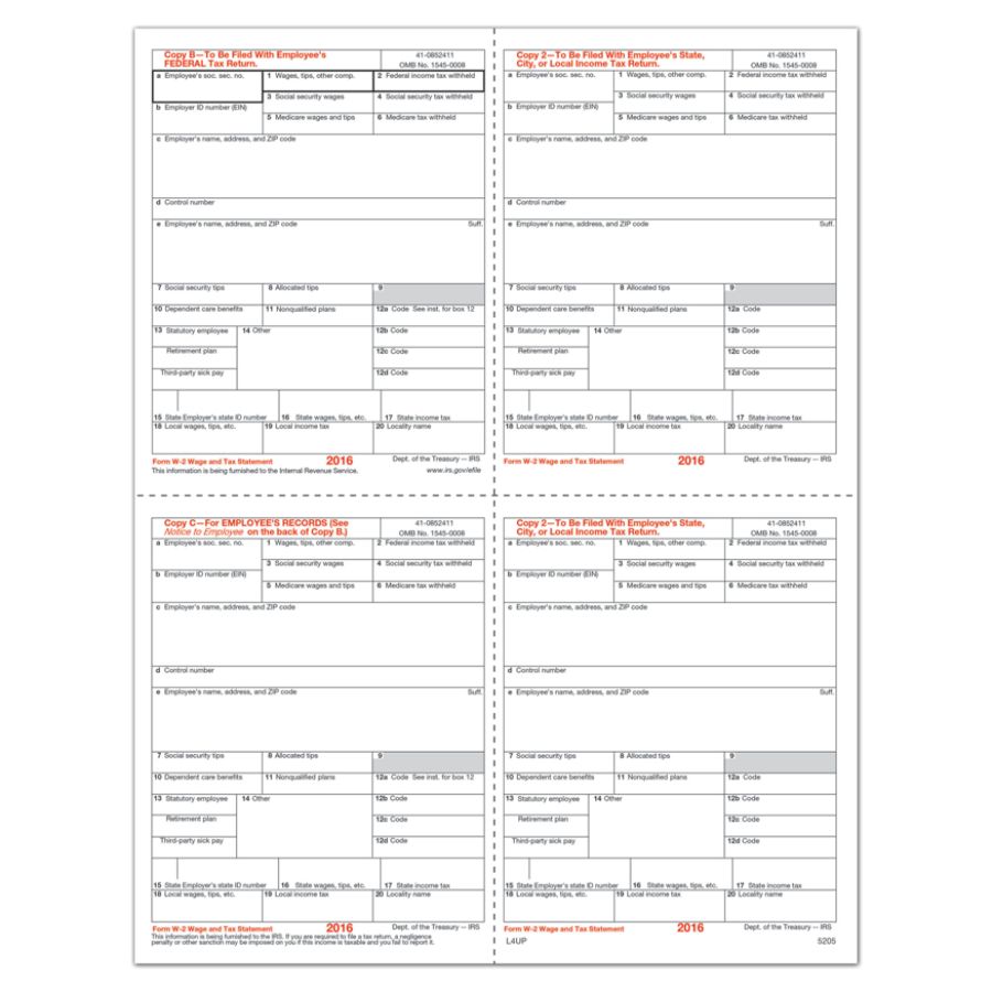 ComplyRight W 2 InkjetLaser Tax Forms For 2016 Employee Copies B C ...