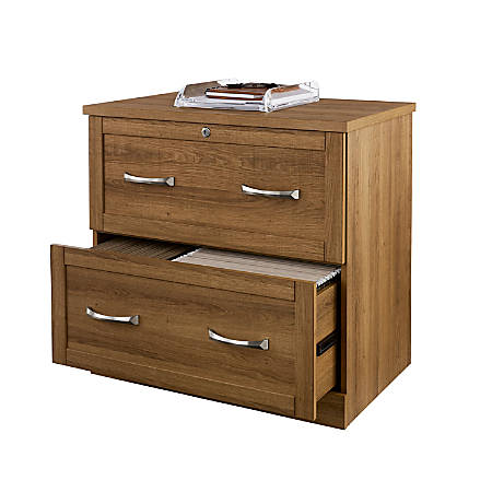 Realspace Premium 30 W Lateral 2 Drawer File Cabinet Golden Oak