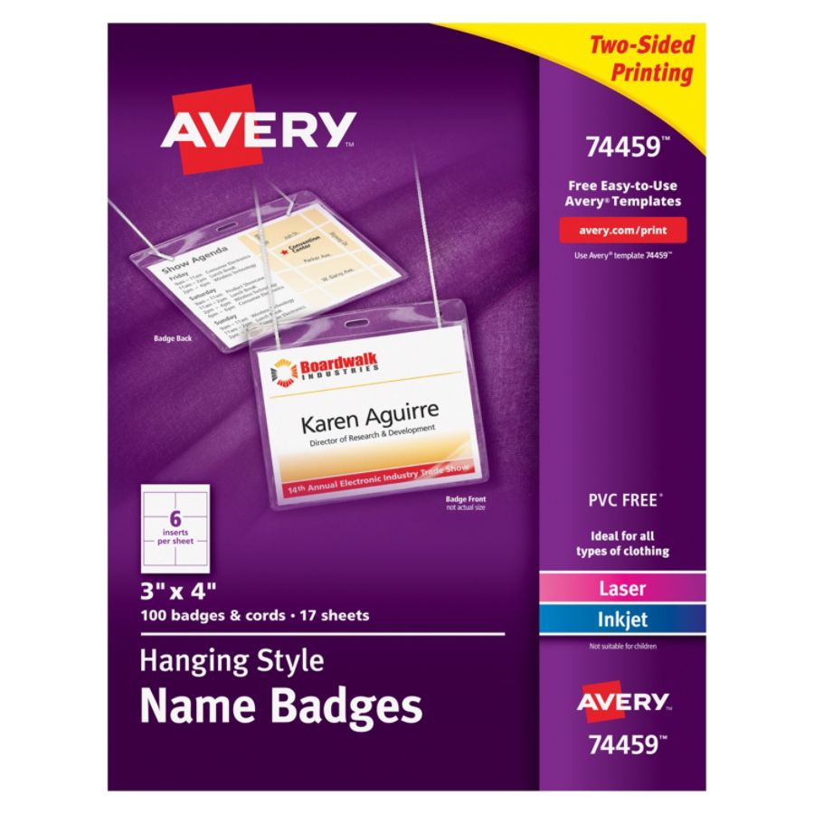 Avery Hanging Name Badge Kit 3 x 4 Box Of 100 by Office Depot & OfficeMax