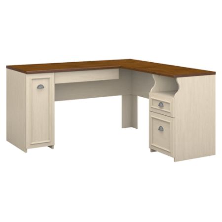 Bush Furniture Fairview L Shaped Desk Antique White Tea Maple Standard Delivery Item 754522