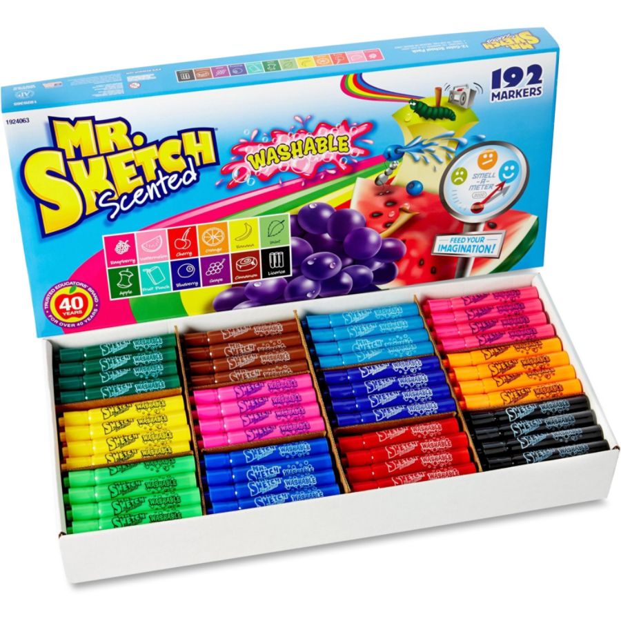 Mr Sketch Scented Washable Markers Narrow Medium Broad Marker Point Chisel Marker Point Style Assorted 192 Set Item 755042