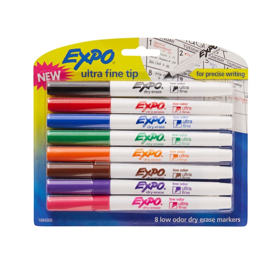 EXPO Low Odor Dry Erase Markers Ultra Fine Point Assorted Colors Pack ...