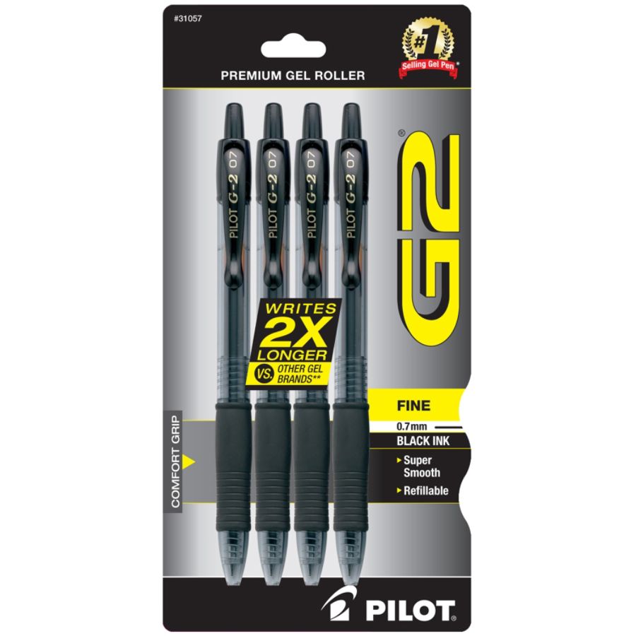 Pilot G 2 Retractable Gel Pens Fine Point 0.7 mm Clear Barrels Black ...