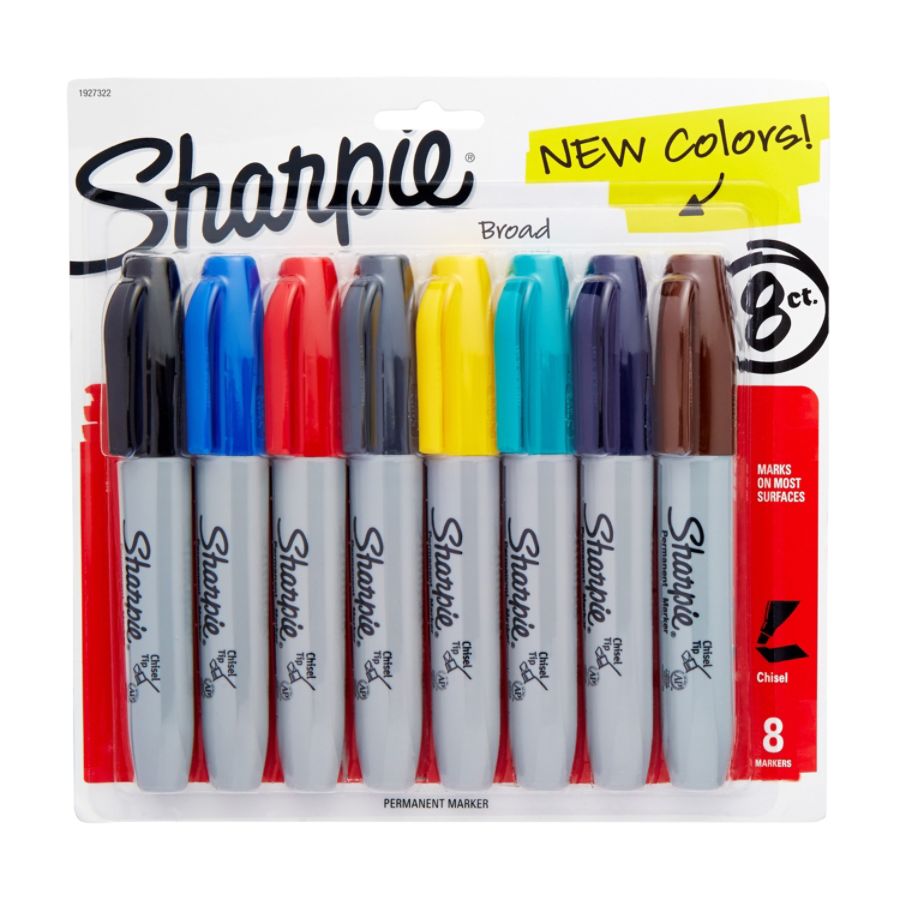 Sharpie® Permanent Markers, Chisel Tip, Assorted Ink Colors, Pack Of 8 ...