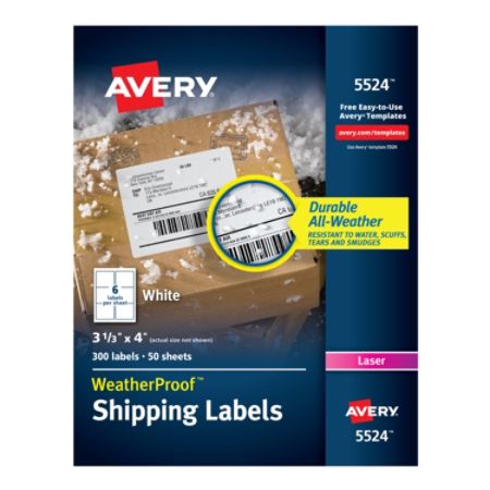 Avery Weatherproof Laser Mailing Labels With TrueBlock Technology 5524 3 13 x 4 White Pack Of ...