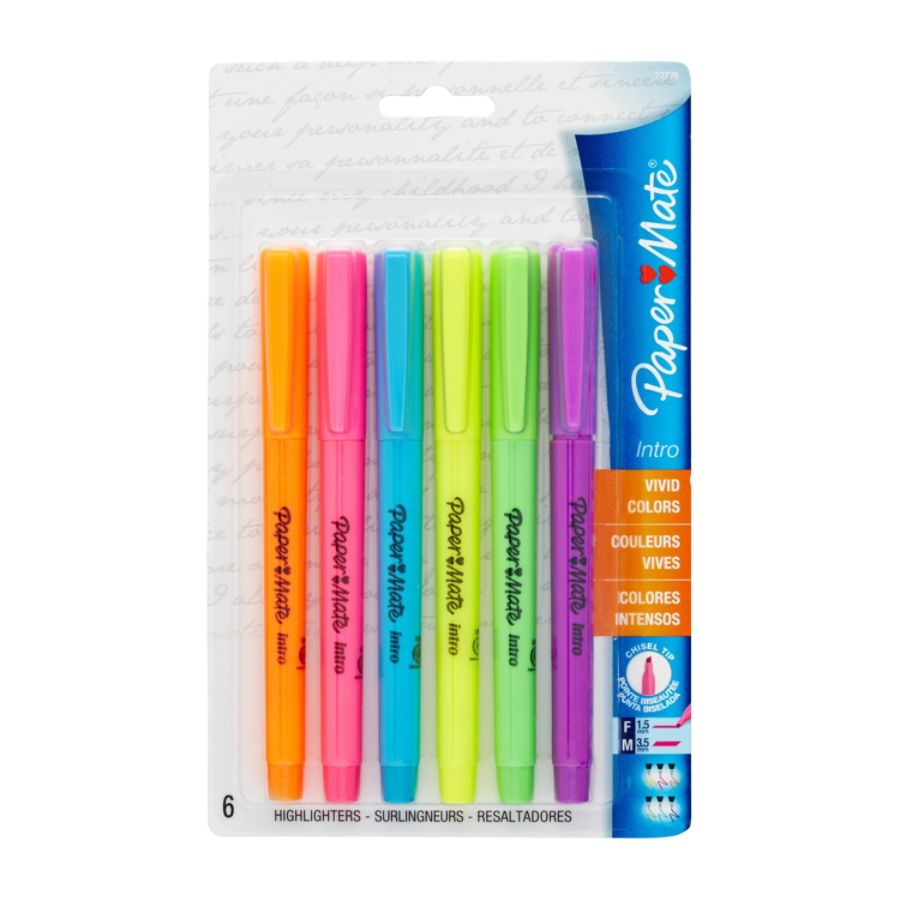 Paper Mate Intro Pen Style Highlighters Assorted Fluorescent Colors ...