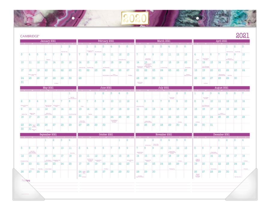 Cambridge Agate Monthly Desk Pad Calendar, 22" x 17", January to