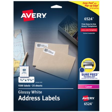 Avery Glossy Permanent Labels 6524 Mailing 1116 X 1 34 White Pack