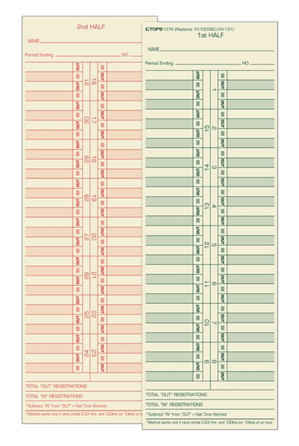 TOPS Time Cards Replaces Original Cards 10 100372 CH131 Numbered Days 2 ...