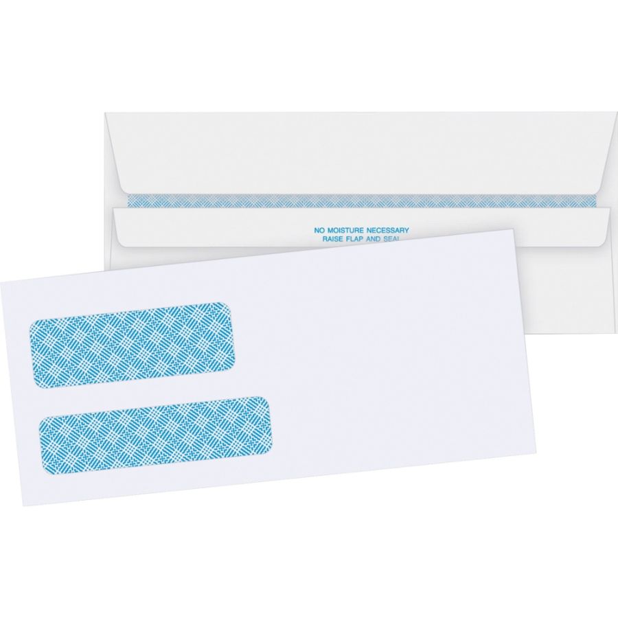 Business Source No. 9 Double Window Invoice Envelopes - Double Window - #9 - 8 7/8&quot; Width x 3 7/8&quot; Length - 24 lb - Self-sealing - 500 / Box - White