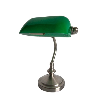 Simple Designs Traditional Mini Banker S Desk Lamp 9 7 8 H Green Shade Brushed Nickel Base Item 780056