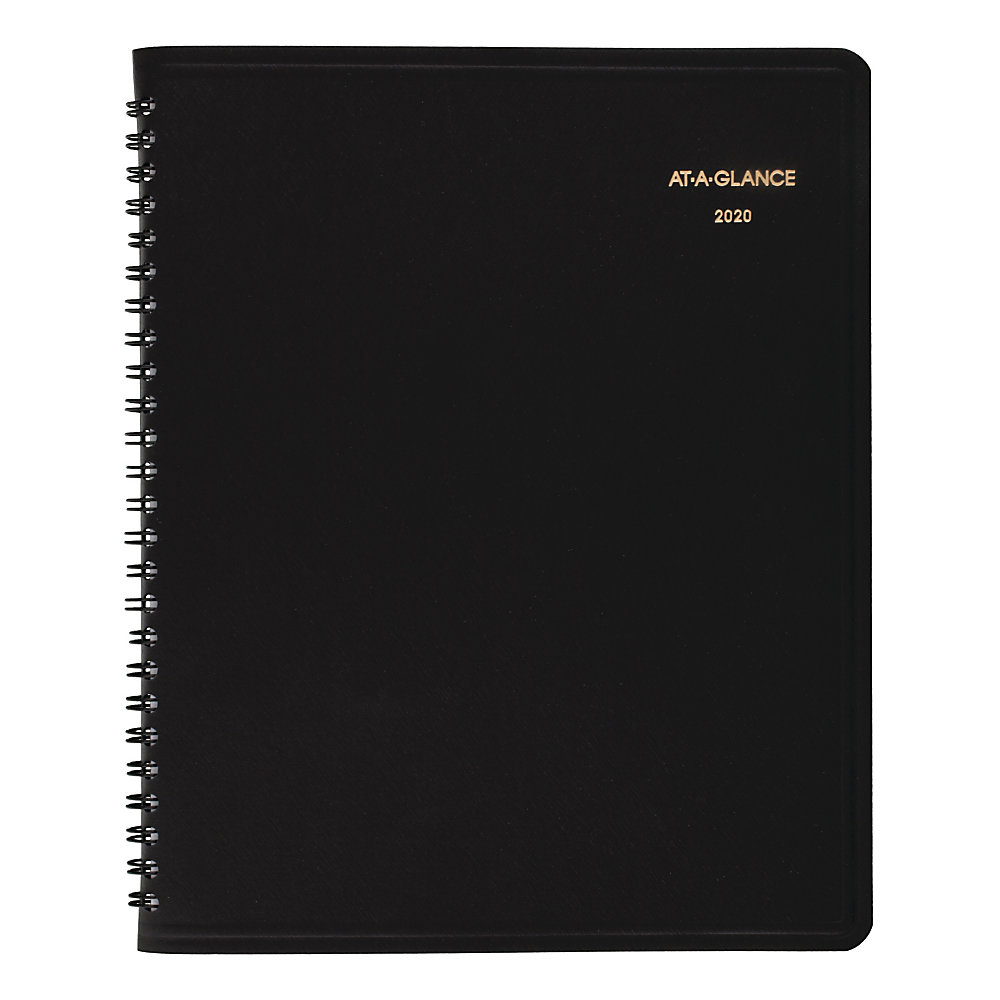 Make plans with the AT-A-GLANCE planner, which has unruled blocks for free-form planning. It includes a telephone/address section, so you'll always have access to your go-to contacts. 2-page monthly spread has unruled daily blocks. Full-year calendar reference allows quick date checking. 12 months: January to December. Bleed-resistant paper helps maintain a crisp, neat appearance. Pages are twin-wire bound with a simulated leather cover. Double-sided poly pocket secures loose sheets. Includes a telephone/address page and a perforated memo section. Black finish adds style.