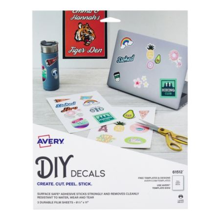 Avery Diy Decals With Surface Safe Adhesive 61512 8 1 2 X 11 White Pack Of 3 Decals Item 7899854