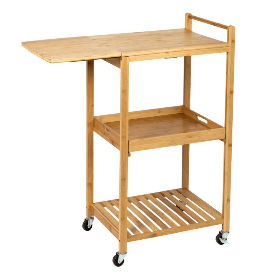 Honey-Can-Do 3-Tier Bamboo Rolling Kitchen Cart with Drop-Leaf and Removable Tray, Natural