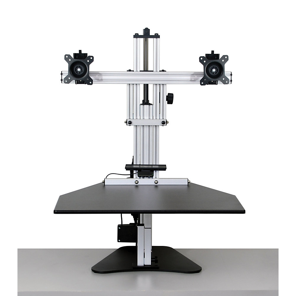 Standing and moving during the day can provide a wide array of health benefits over sitting all day long. This adjustable stand lets you stand for portions of the day, and then sit when you start to tire. Accommodates 2 monitors weighing up to 10 lb and measuring 25