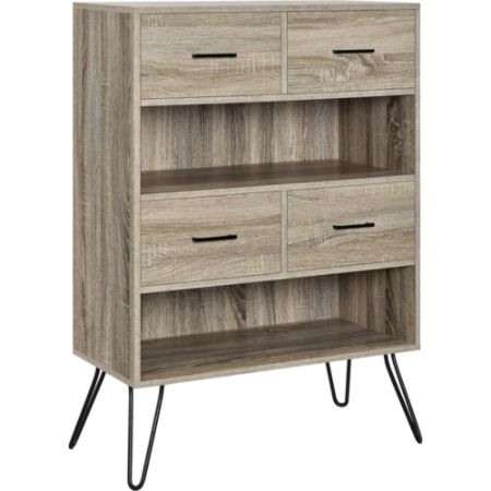 Ameriwood Home Landon Retro 2 Shelf Bookcase With Bins Distressed