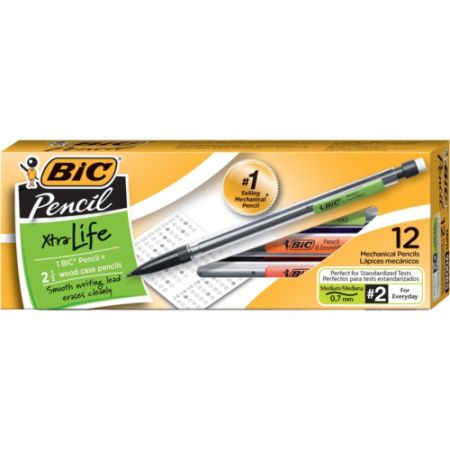 BIC Mechanical Pencils Xtra Life 0.7 mm Black Barrel Pack Of 12 ...