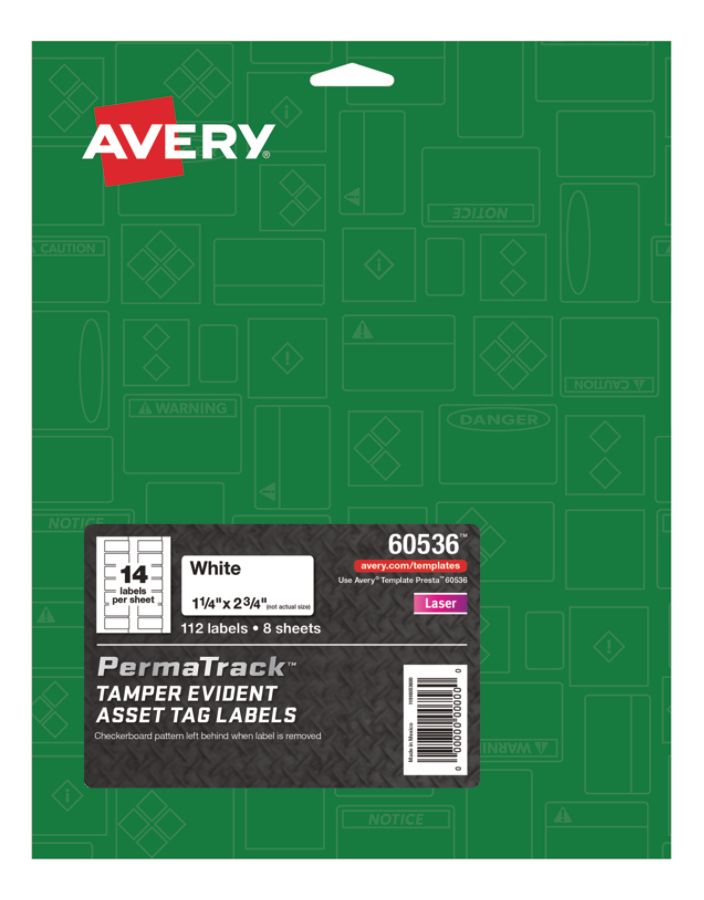 Avery PermaTrack Tamper-Evident Asset Tag Labels, 1-1/4" x 2-3/4", 112 Asset Tags (60536)