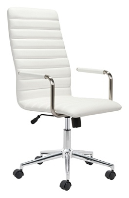 Zuo Modern Pivot Faux Leather High Back Office Chair White Chrome Item 8282132