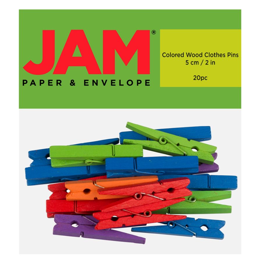 JAM Wood Clothespins, Assorted Colors, 20/Pack, Extra Large