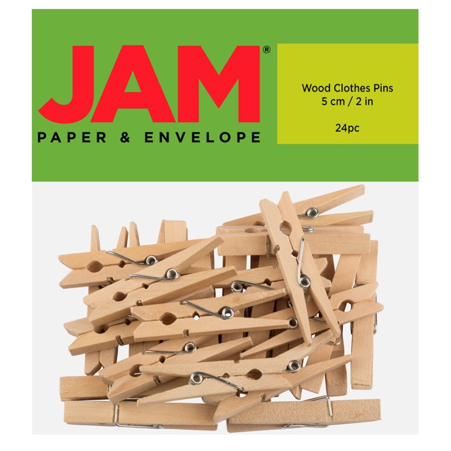 JAM Paper&reg; Wood Clip Clothespins, 2&quot;, Natural, Pack Of 24 Clothespins